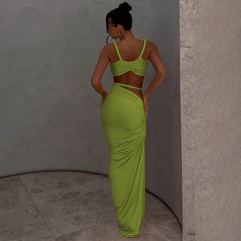 Sexy Pleated Hollow Tight Rope Suspender Dress