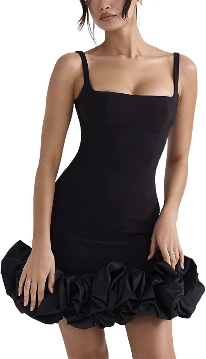 Women's dress, halter dress, strapless, ruffled, sexy short skirt, party cocktail dress