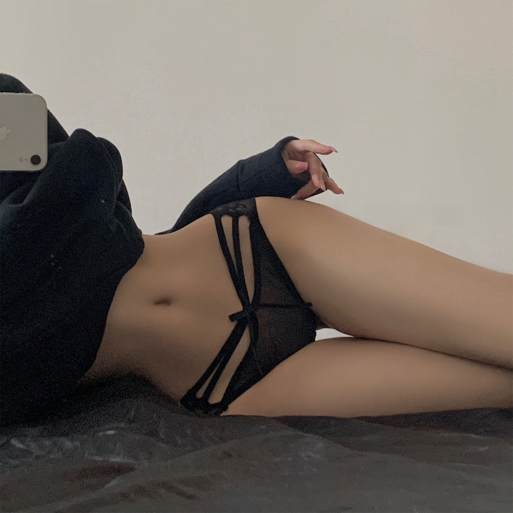 Lace underwear low waist hollow-out sexy cross