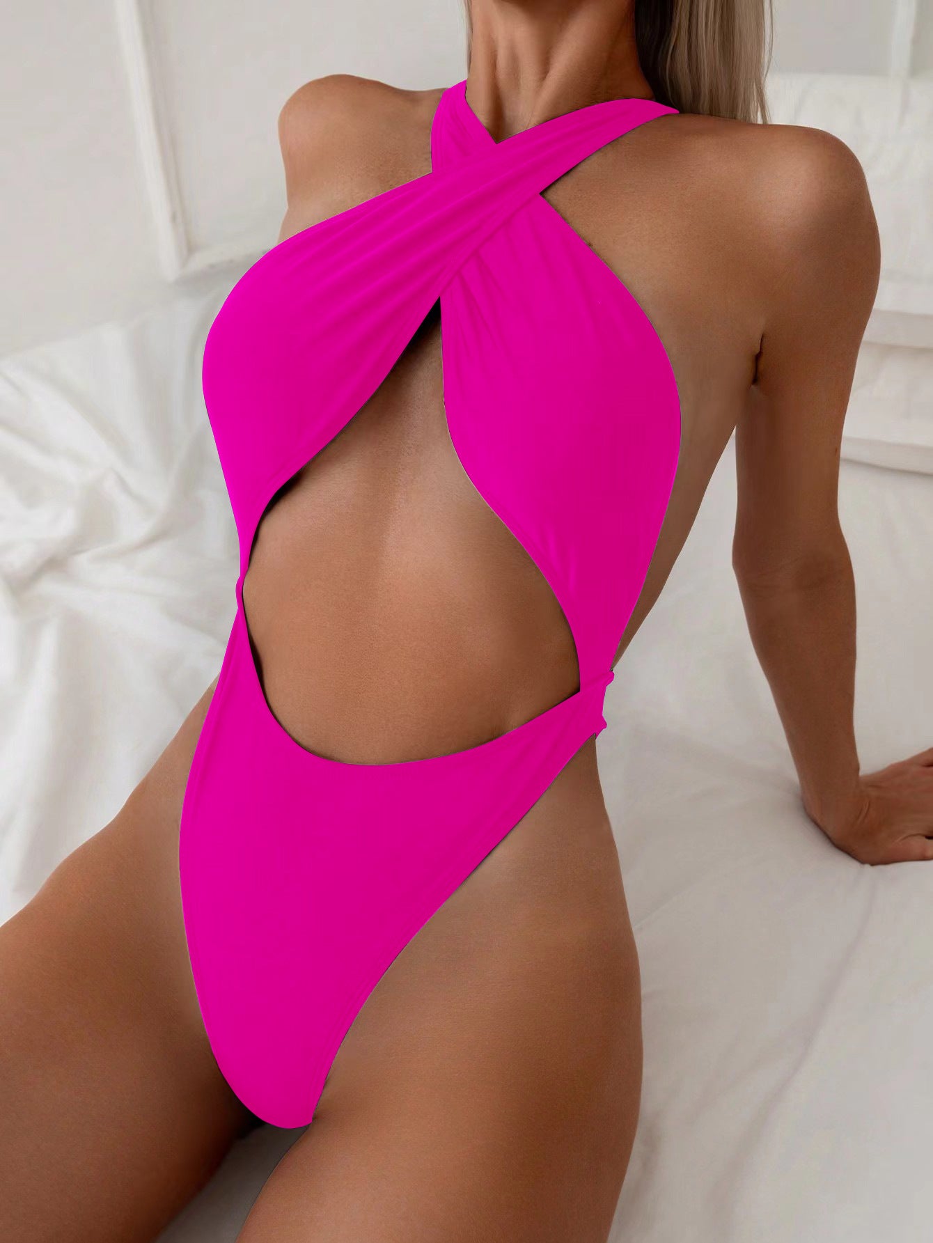 One-Piece Swimsuit with Tie Neck and Backless Design
