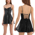 A new stylish and sexy halter dress with solid color sequins