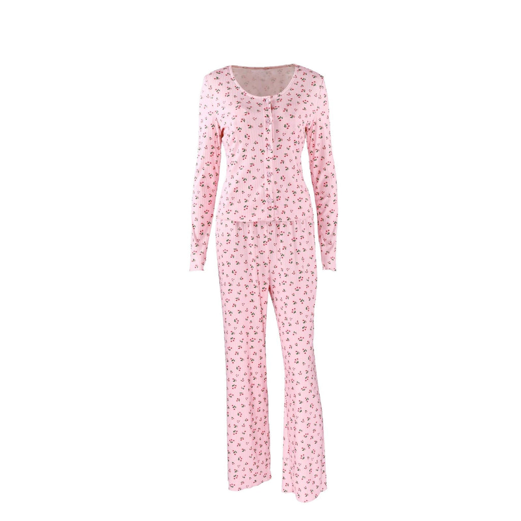 Knitted Print Pajama Set with Cardigan and Trousers