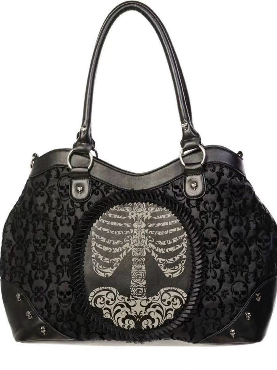 Gothic Punk Lolita Velvet Handbag with Vintage Lace