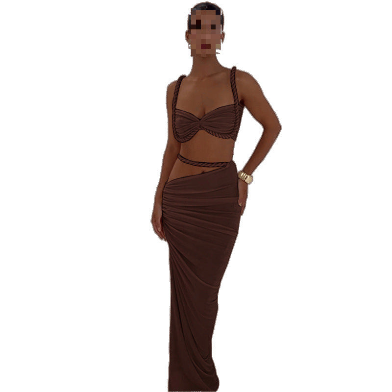 Sexy Pleated Hollow Tight Rope Suspender Dress