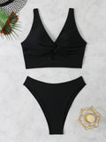 Women's Solid Color Twist Detail Bikini Swimsuit