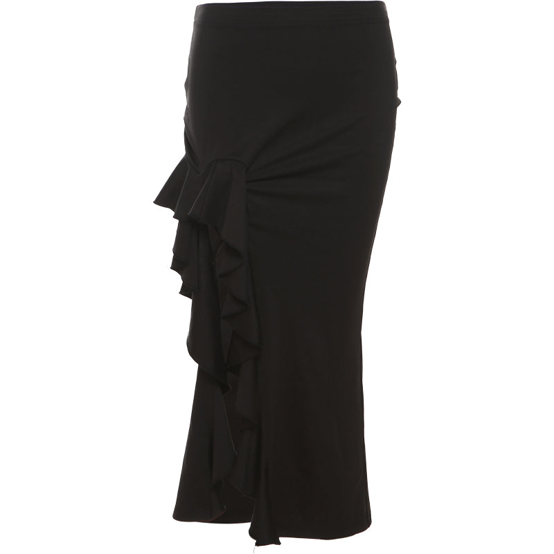 A half-length skirt with asymmetrical side straps and a unique design.
