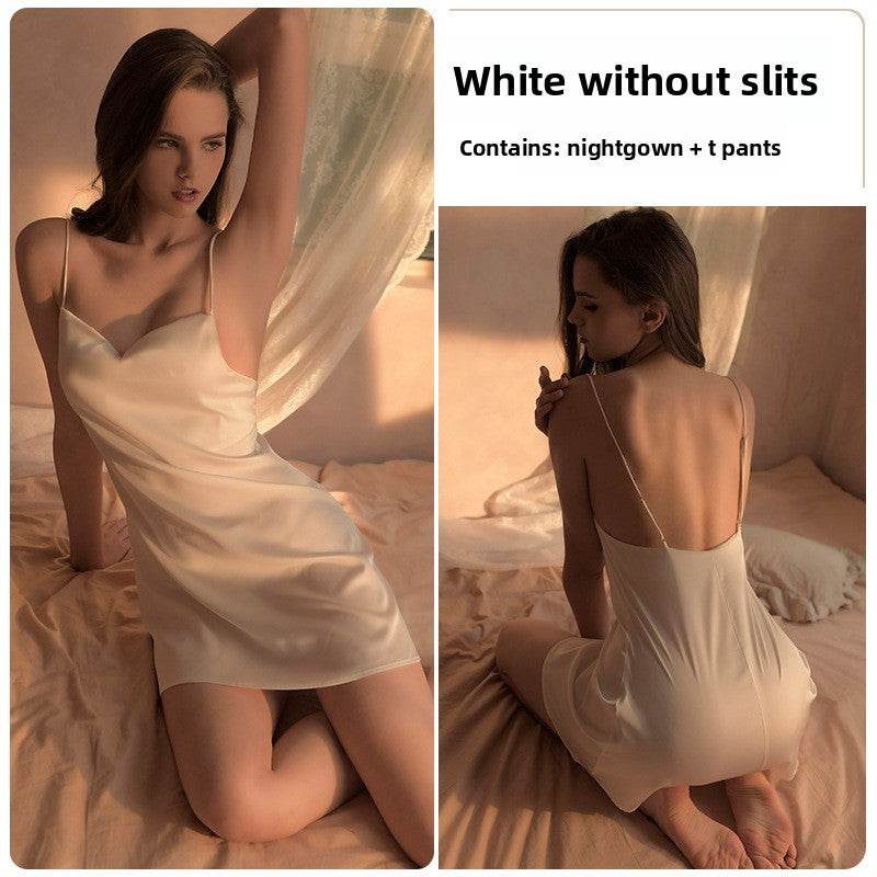 Strap ice silk nightgown