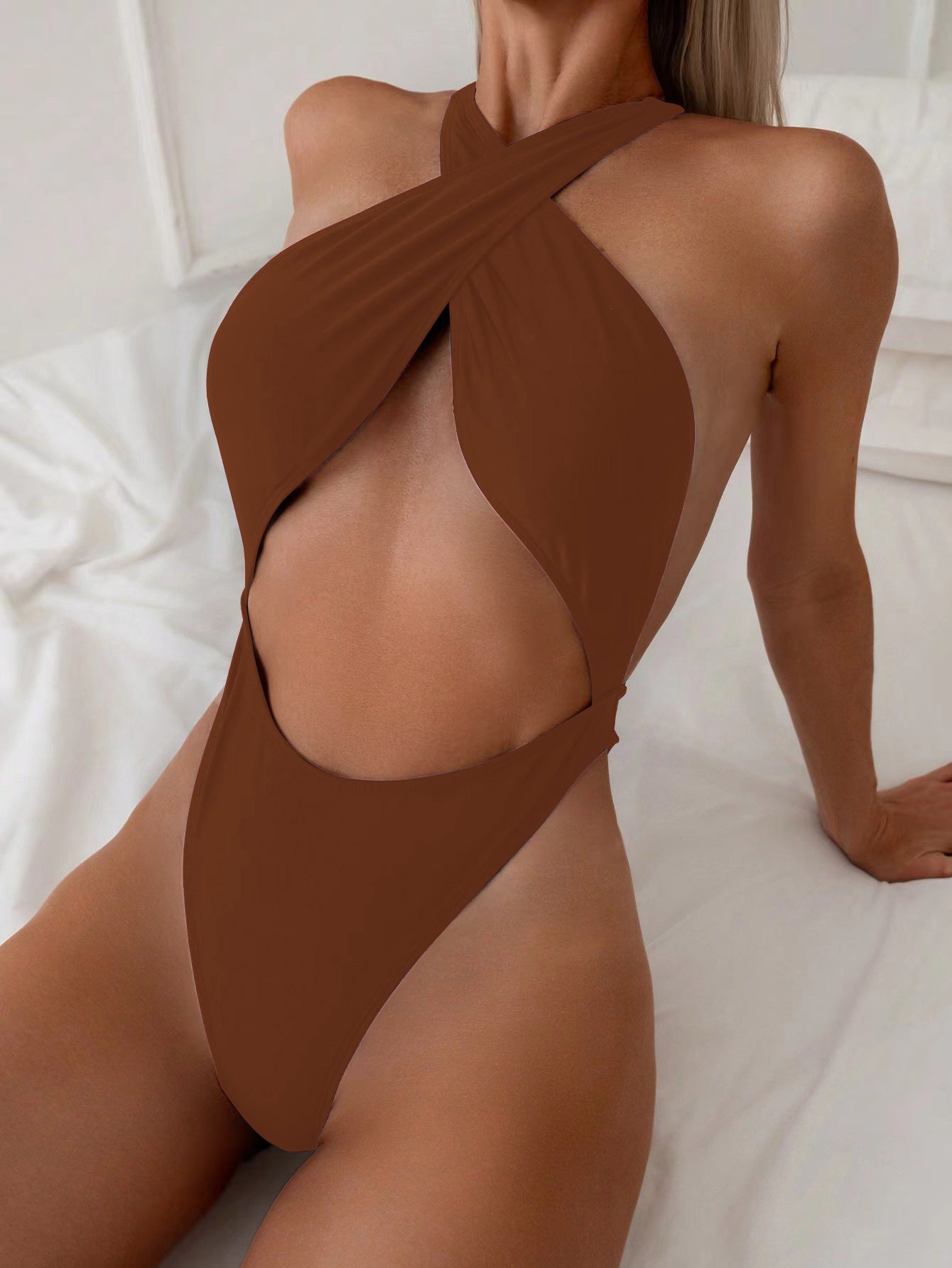 One-Piece Swimsuit with Tie Neck and Backless Design