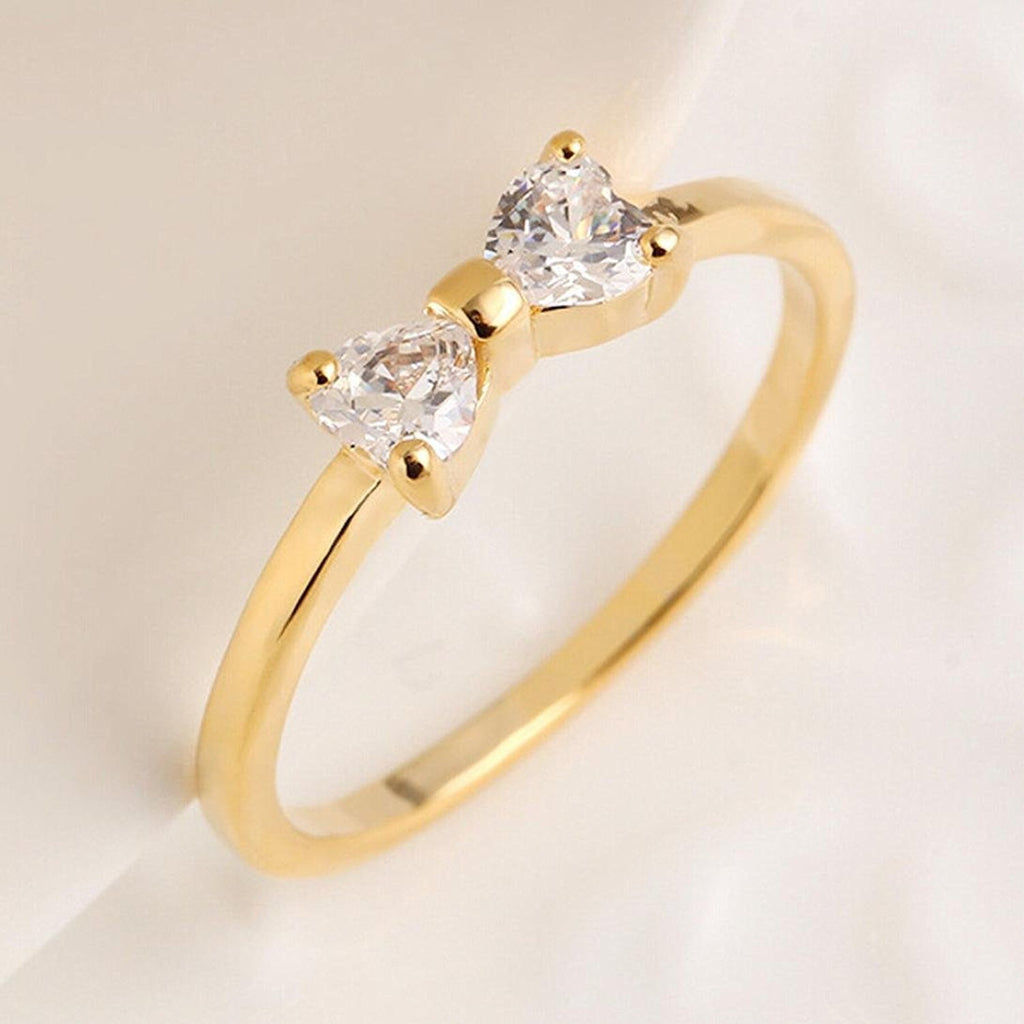 Japanese and Korean Fashion Bow Ring Women's Ins Style Simple Zircon Love Ring Jewelry Accessories Cross-border Explosions
