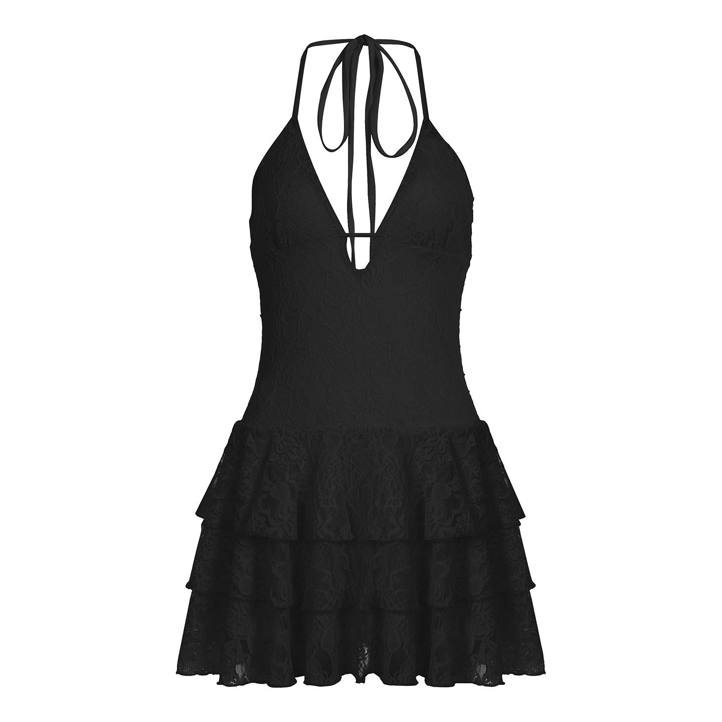 Sexy Halter Neck Lace High Waist Cake Skirt Dress