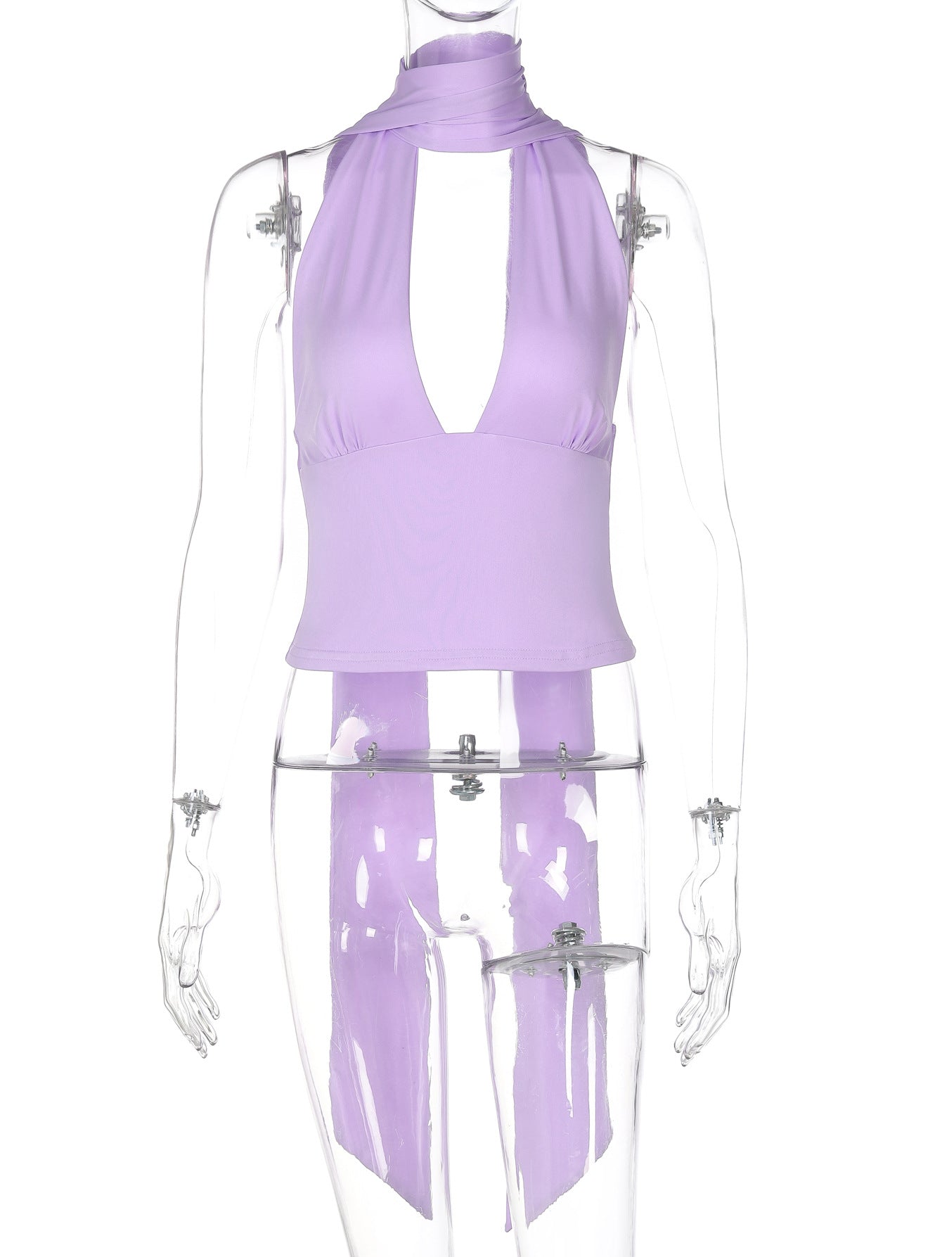 Sexy necktie strap low-cut halter top