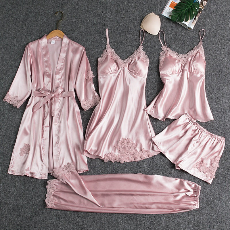 Womens Silk-like Pajama Set Batwing Sleeve Lounge Wear