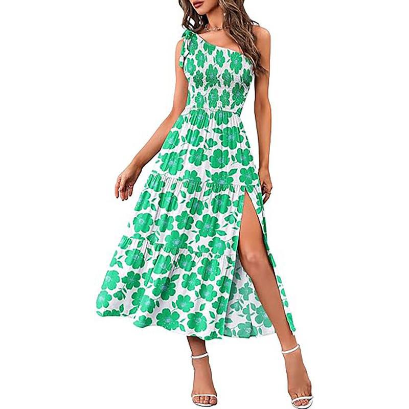 Single-shoulder sleeveless knitted wrap skirt