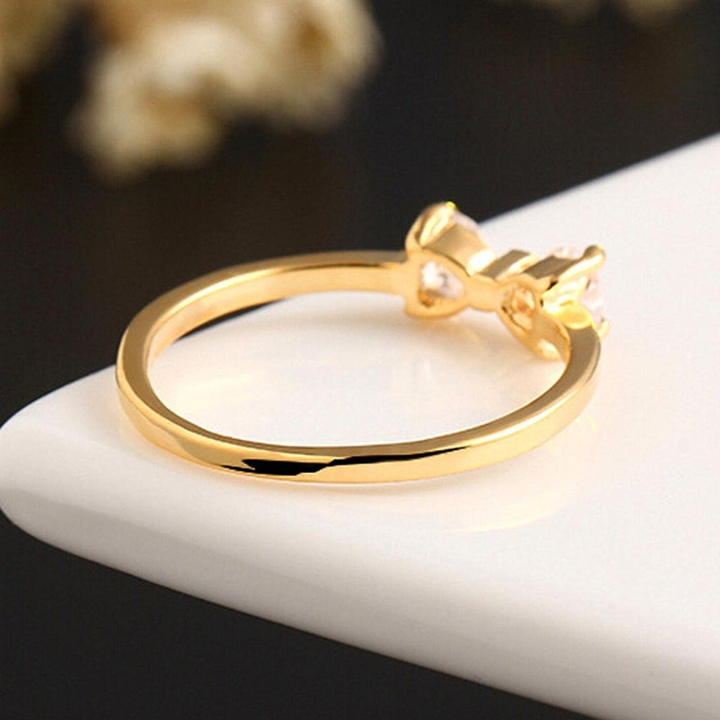 Japanese and Korean Fashion Bow Ring Women's Ins Style Simple Zircon Love Ring Jewelry Accessories Cross-border Explosions