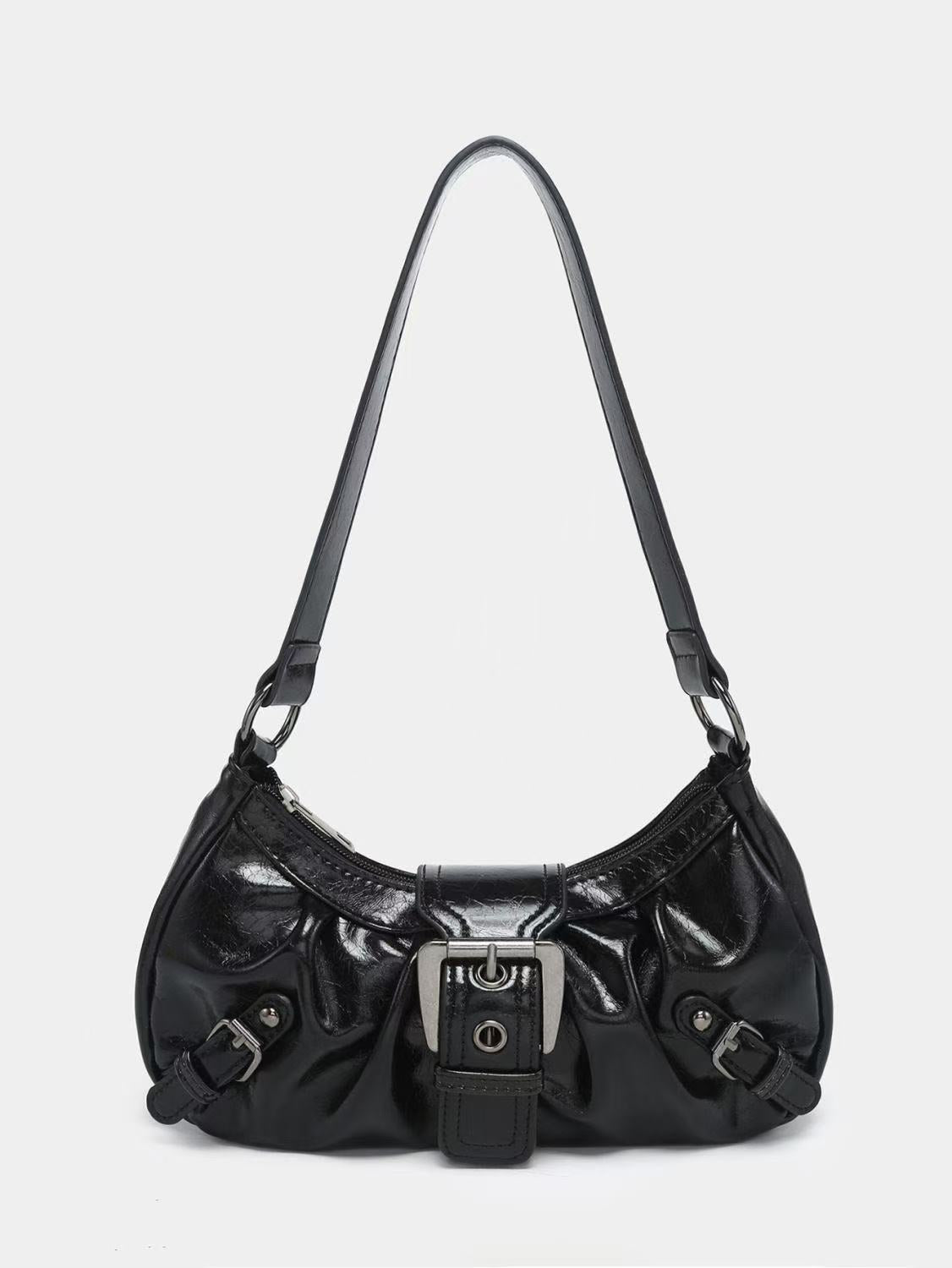 Distressed two-tone leather shoulder bag