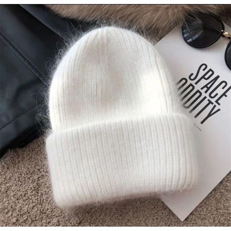 Luxury Rhinestone Angora Rabbit Fur Knitted Winter Hat