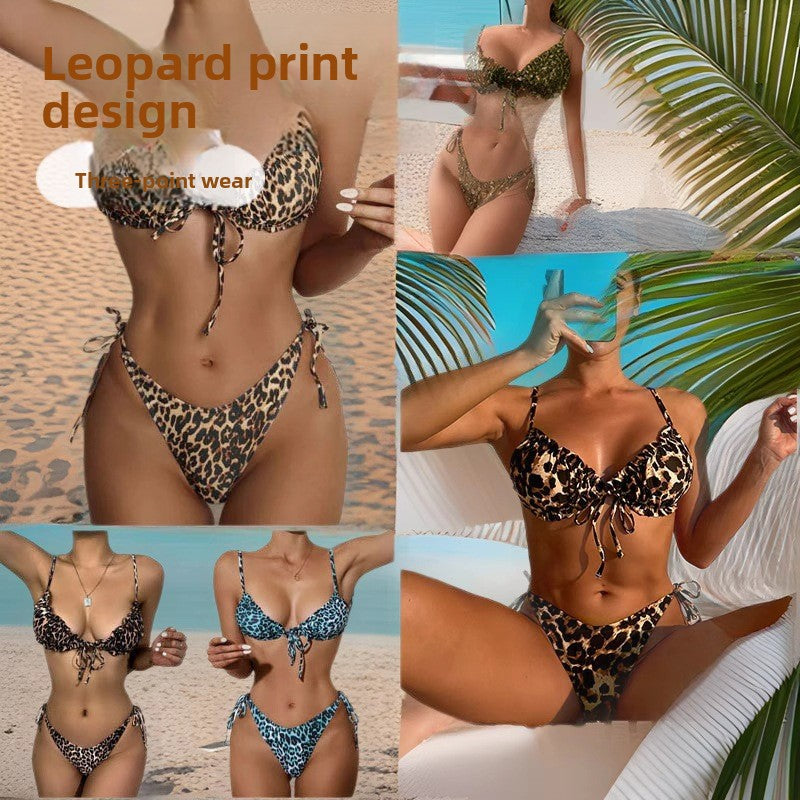 Pleated Leopard Print Bikini Set
