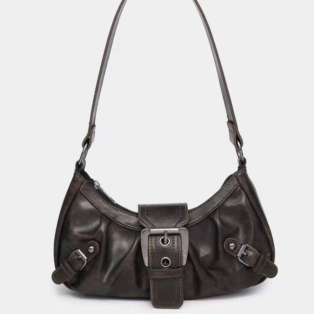 Distressed two-tone leather shoulder bag