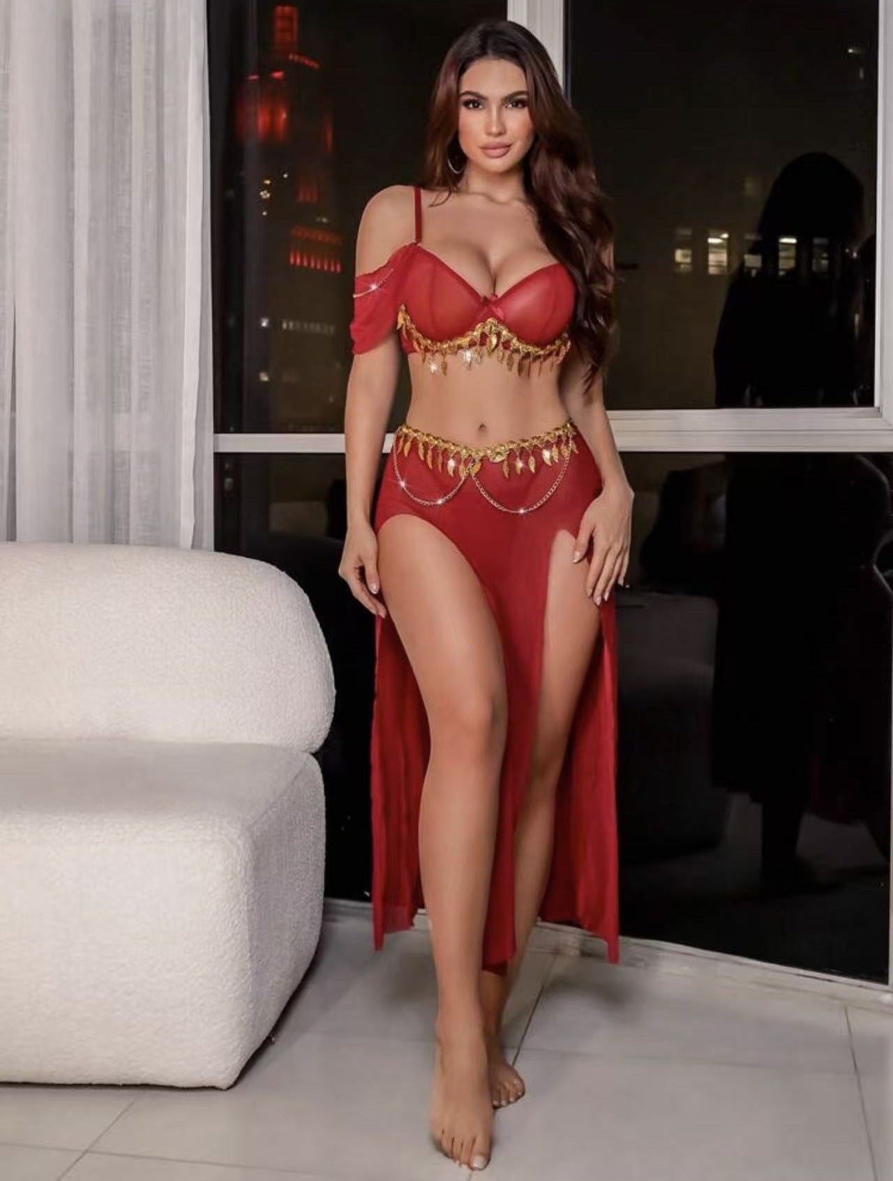 Tassel sequined lace mini skirt for women