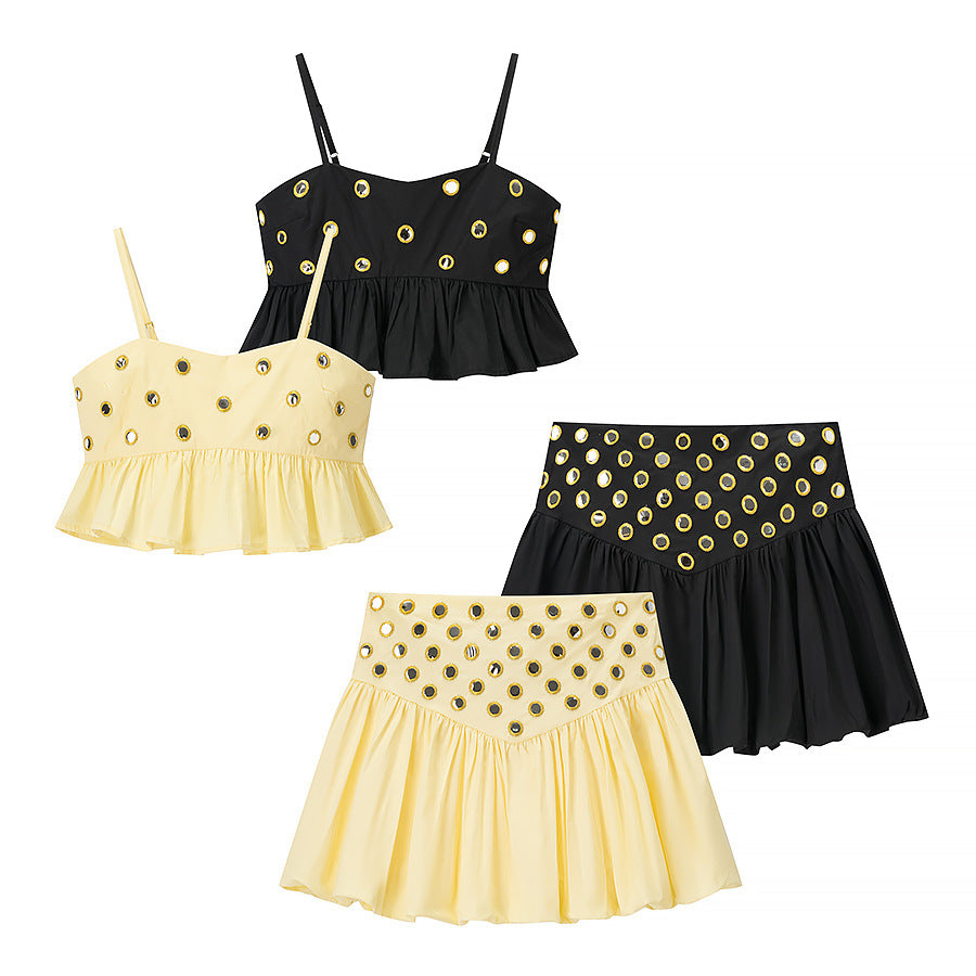 Retro Women's Sleeveless Top and Skirt Set