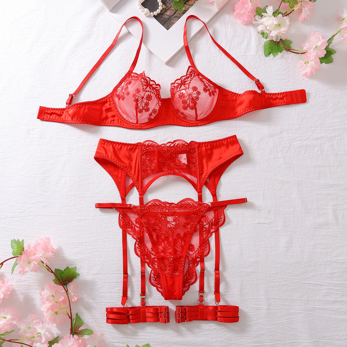 Sexy lingerie with embroidered patchwork design