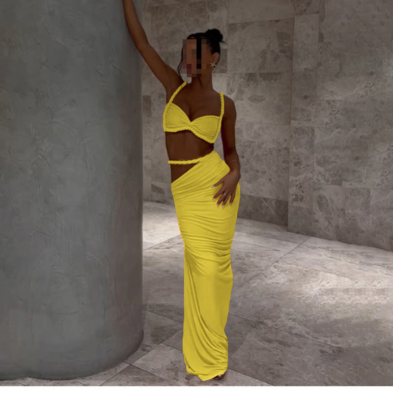 Sexy Pleated Hollow Tight Rope Suspender Dress