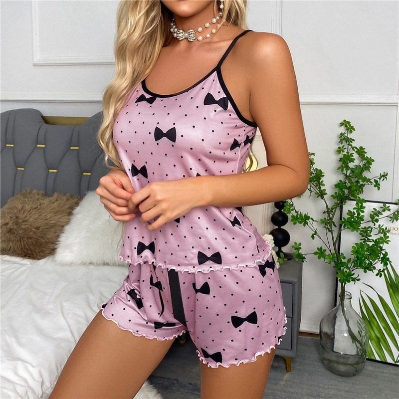 Women Lace Pajama Sets Soft Comfortable V-Neck Sleepwears Se