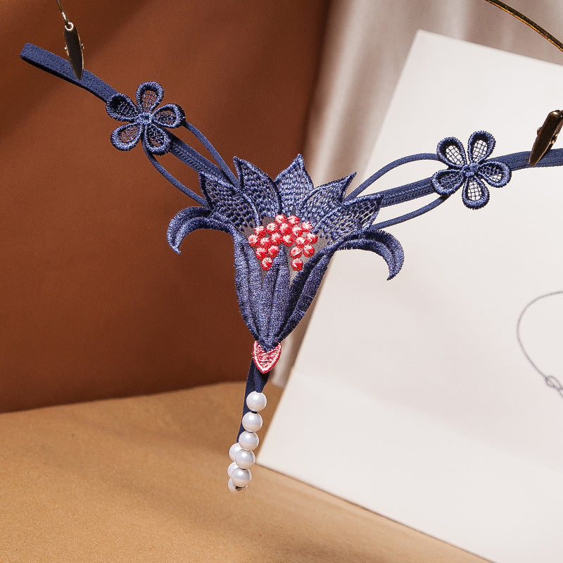 Sexy and hot hollowed-out pearl one-string romantic underwear