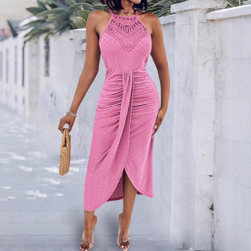 Neck-length sleeveless irregular skirt dress