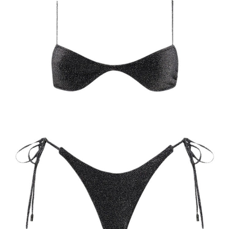 Panty-top style bikini with sequins