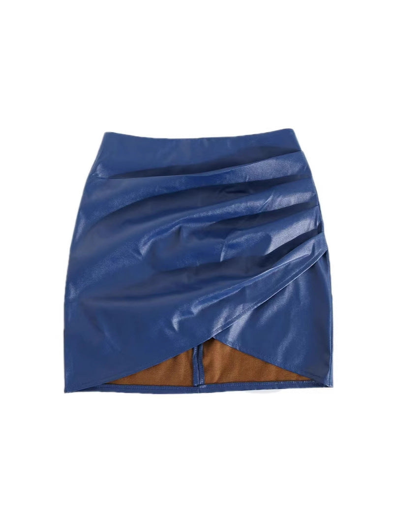 Fashion Pleated PU Leather Hip Skirt for Women