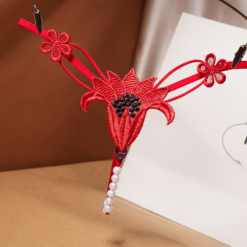 Sexy and hot hollowed-out pearl one-string romantic underwear