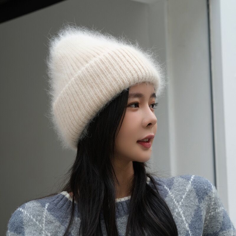 Luxury Rhinestone Angora Rabbit Fur Knitted Winter Hat