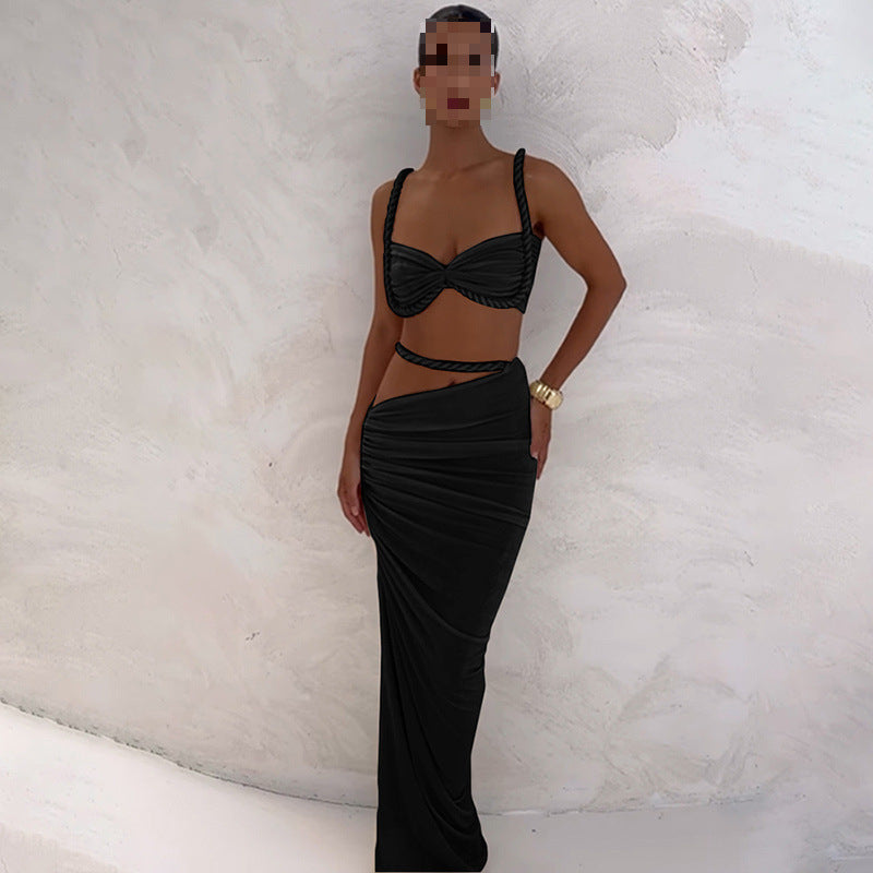 Sexy Pleated Hollow Tight Rope Suspender Dress