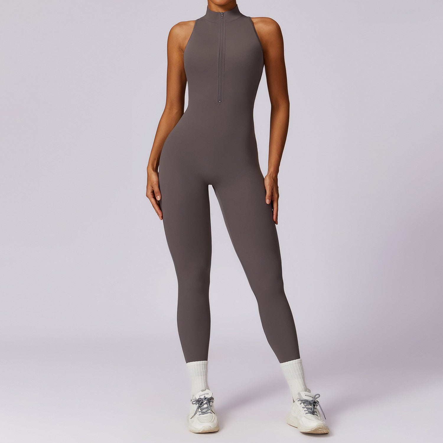 Womens One-Piece Fitness Jumpsuit with Built-in Chest Pad