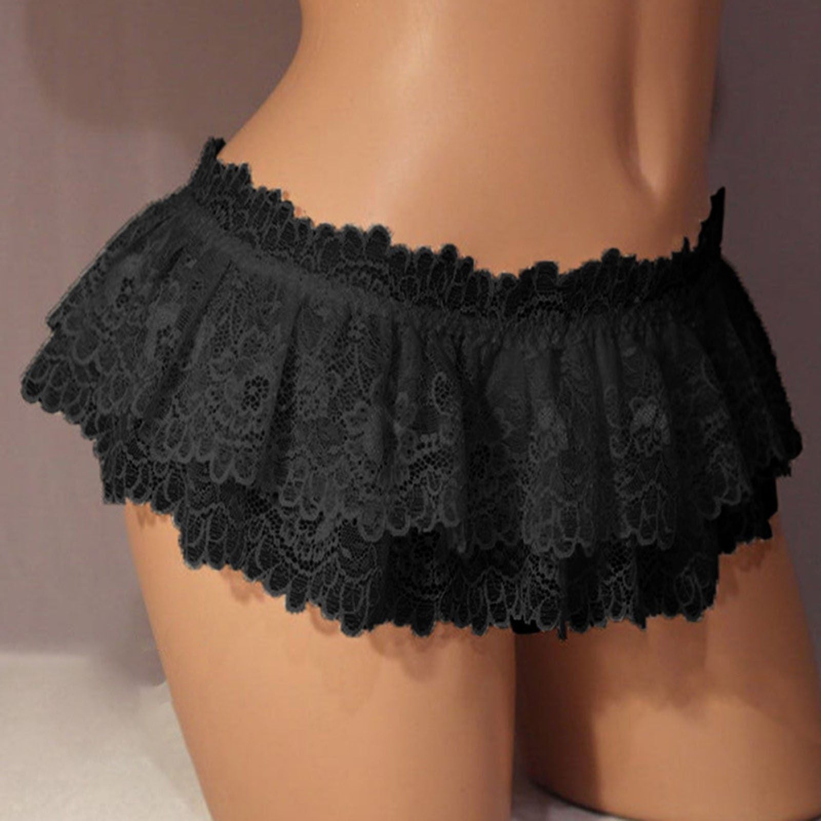 Stylish solid color low-waisted lace mini skirt