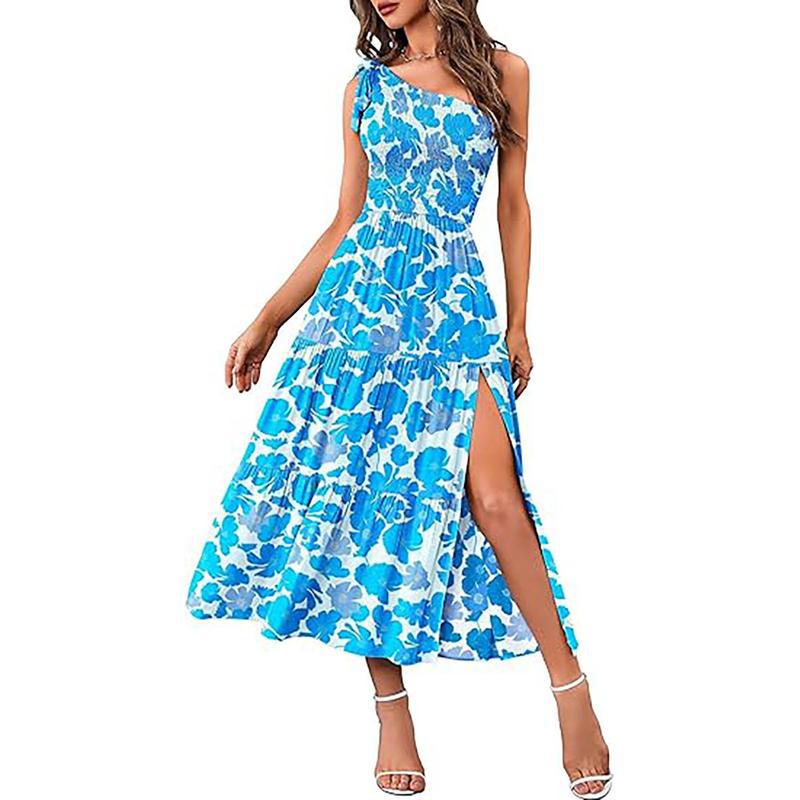 Single-shoulder sleeveless knitted wrap skirt