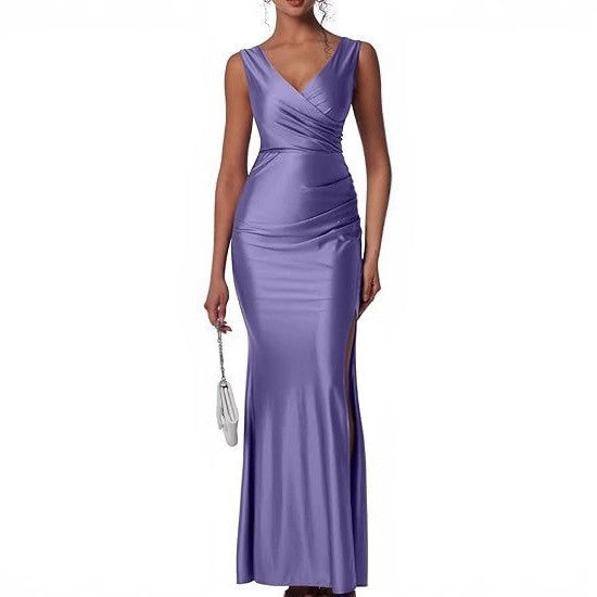Slim Fit Satin Slit Dress