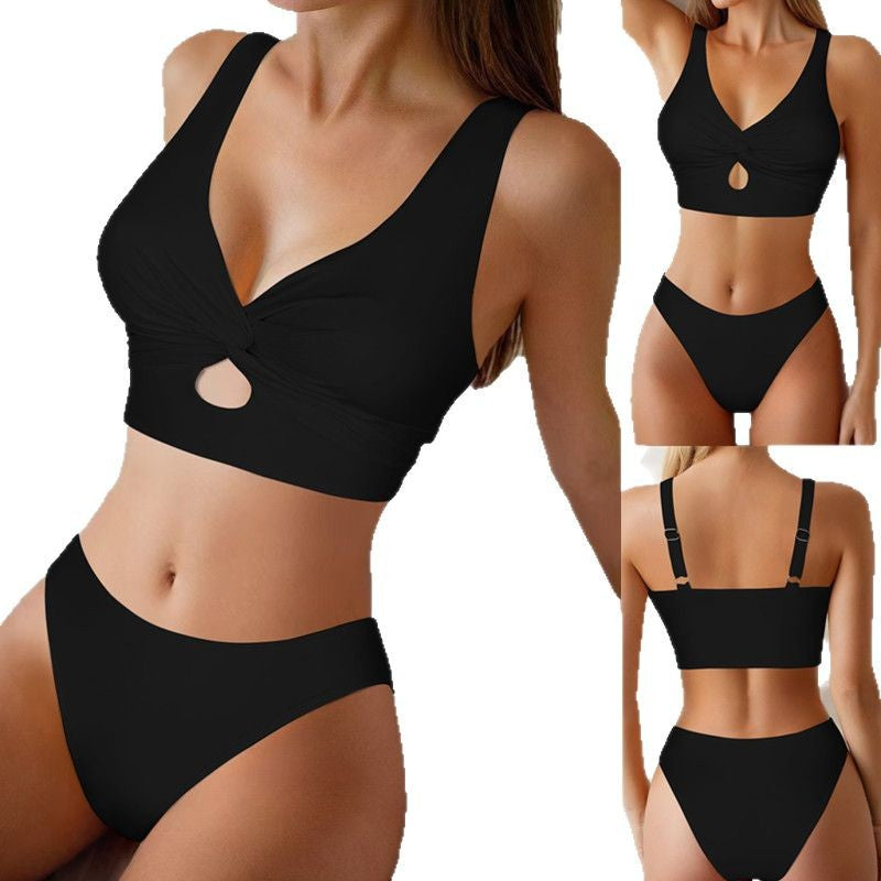 Women's Solid Color Twist Detail Bikini Swimsuit
