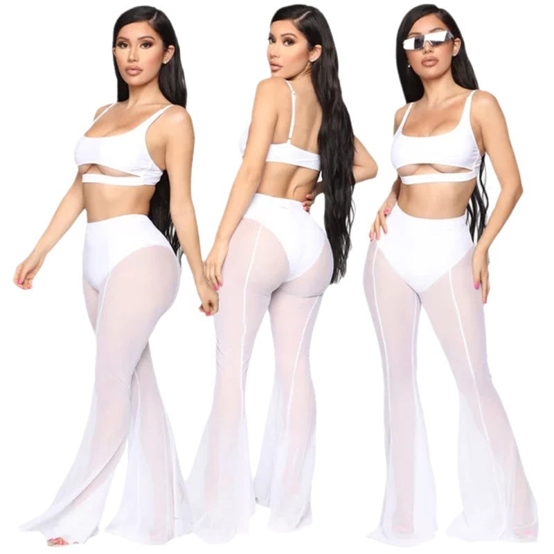 Sheer Flared Lace Beach Pants