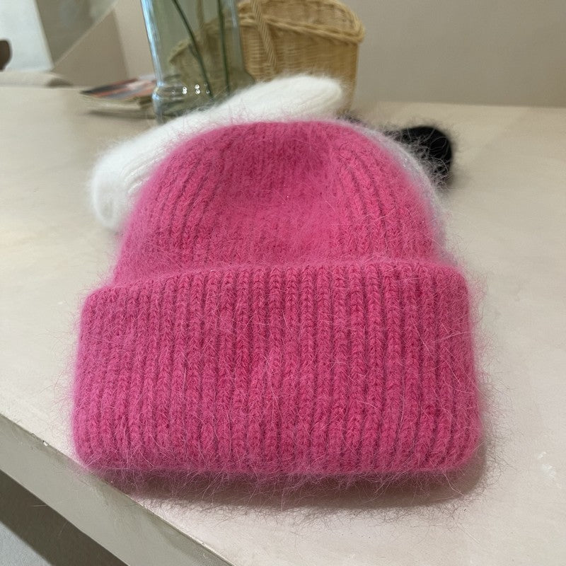 Luxury Rhinestone Angora Rabbit Fur Knitted Winter Hat