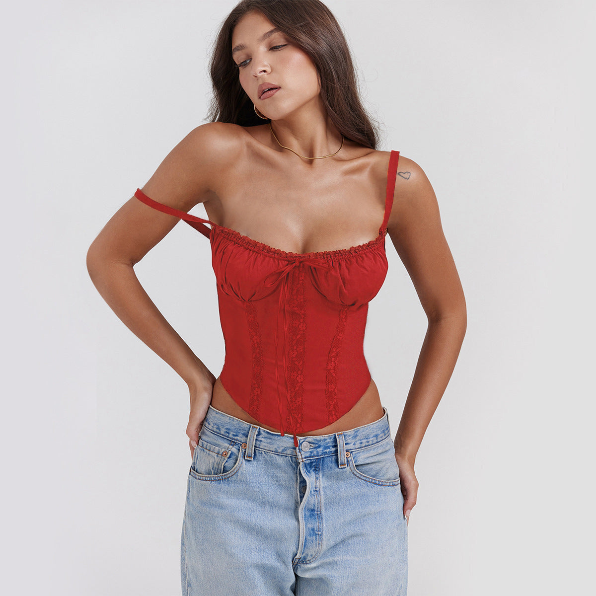 Fashion Lace Strap Slim Fit Top