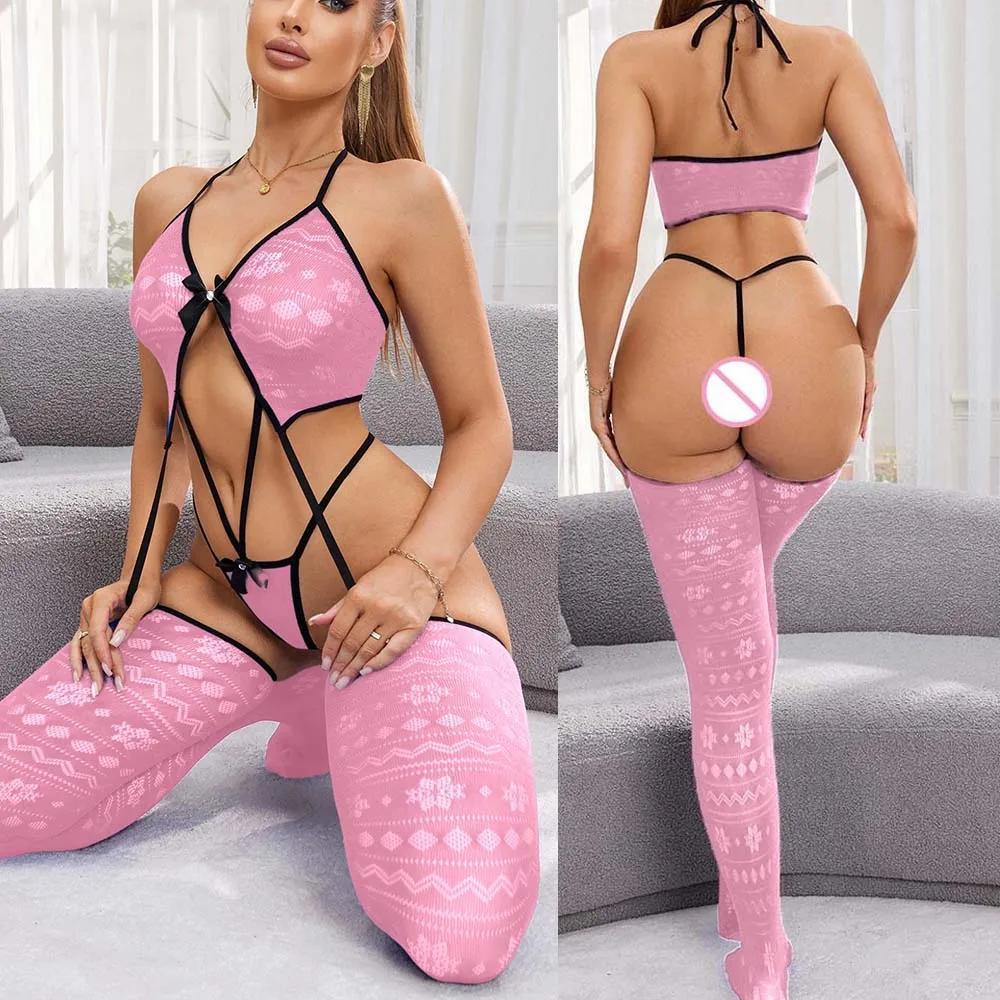 Hanyi French Slim-Fitting One-Piece Underwear with Stockings