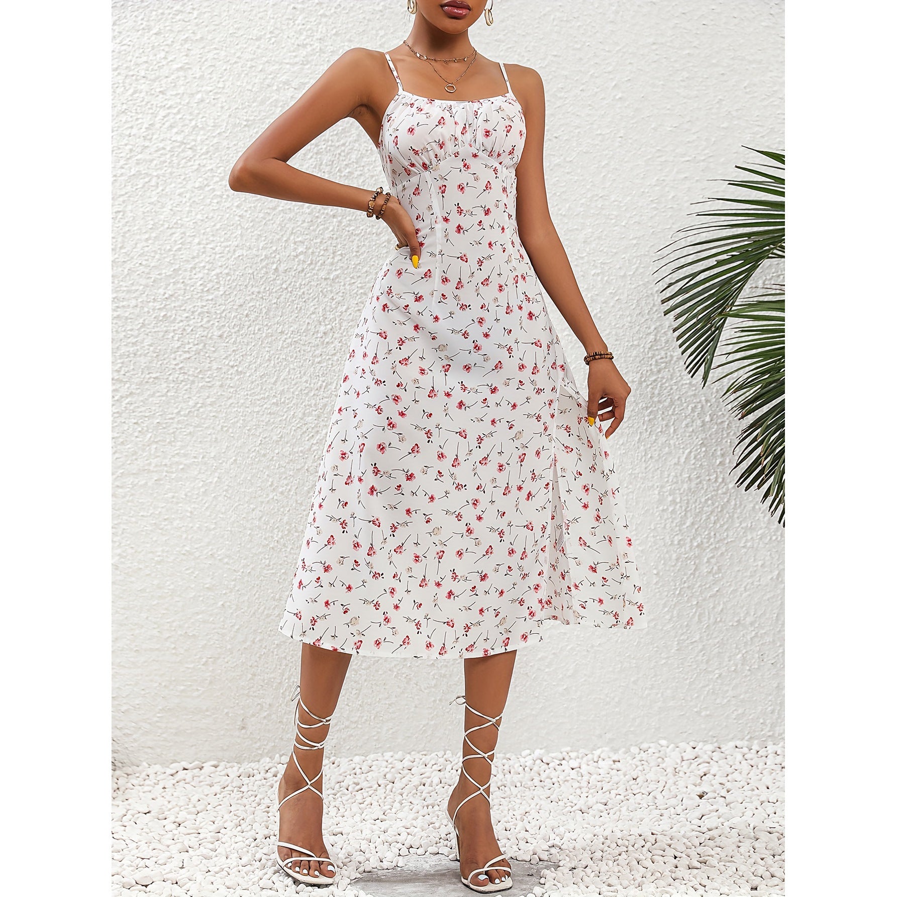 sexy suspenders slit floral dress