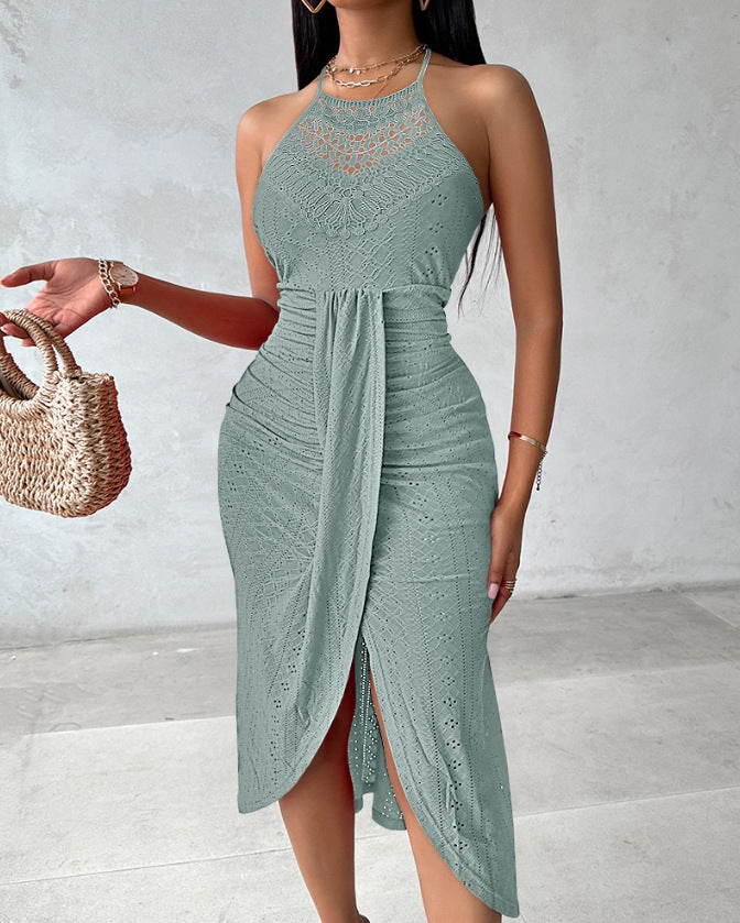 Neck-length sleeveless irregular skirt dress