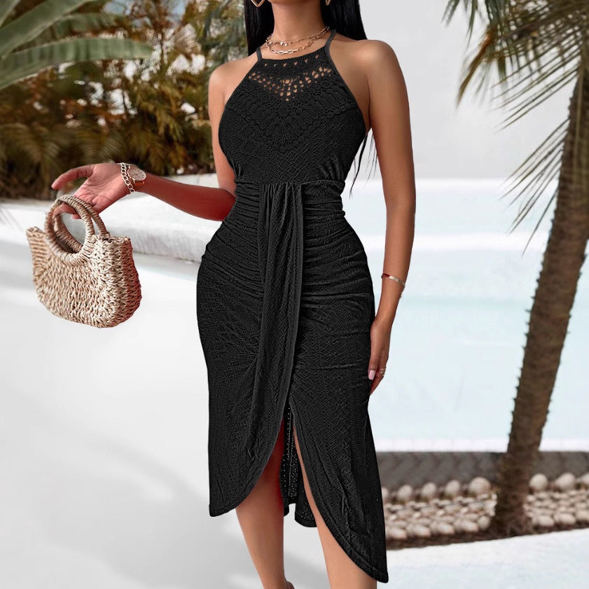 Neck-length sleeveless irregular skirt dress