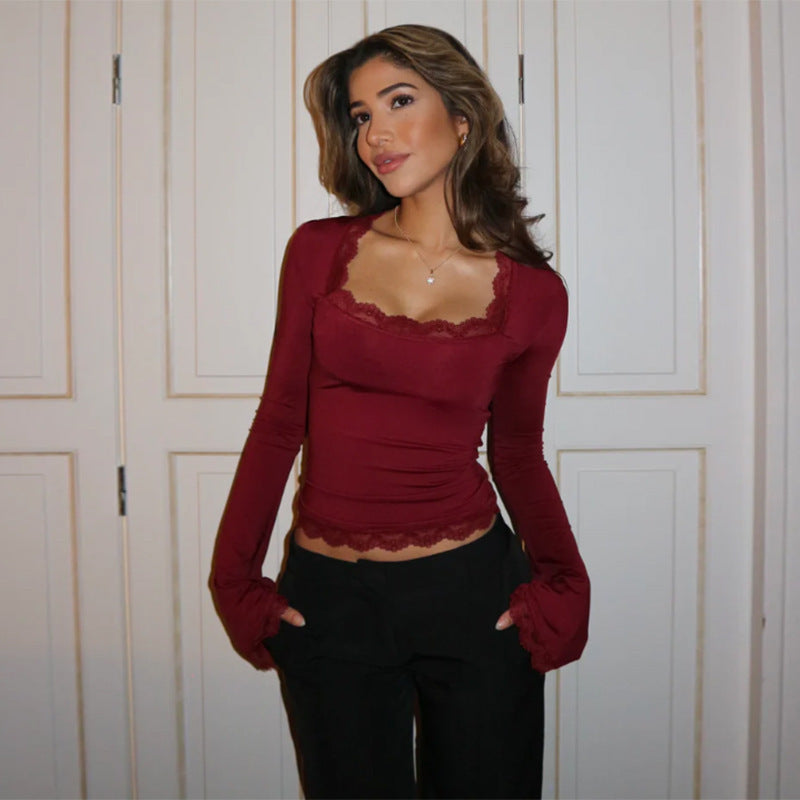 Women's Lace Long Sleeve Bell Sleeve Top