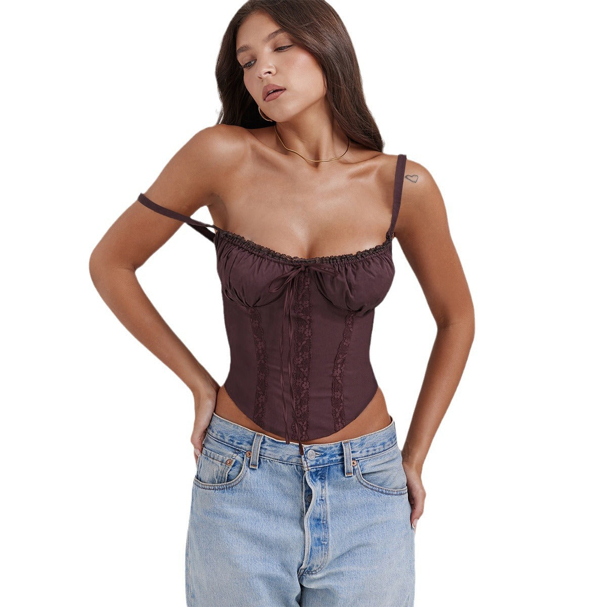 Fashion Lace Strap Slim Fit Top