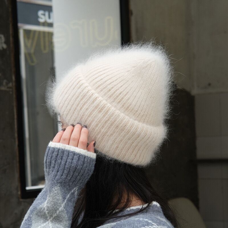 Luxury Rhinestone Angora Rabbit Fur Knitted Winter Hat