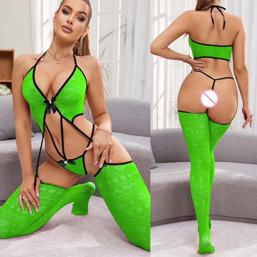 Hanyi French Slim-Fitting One-Piece Underwear with Stockings